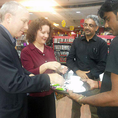 So fitting! Britain's iconic and most loved tea brand Typhoo being served to British Deputy High Commissioner Mr Ian Felton and his wife - Oxford Bookstore Bangalore